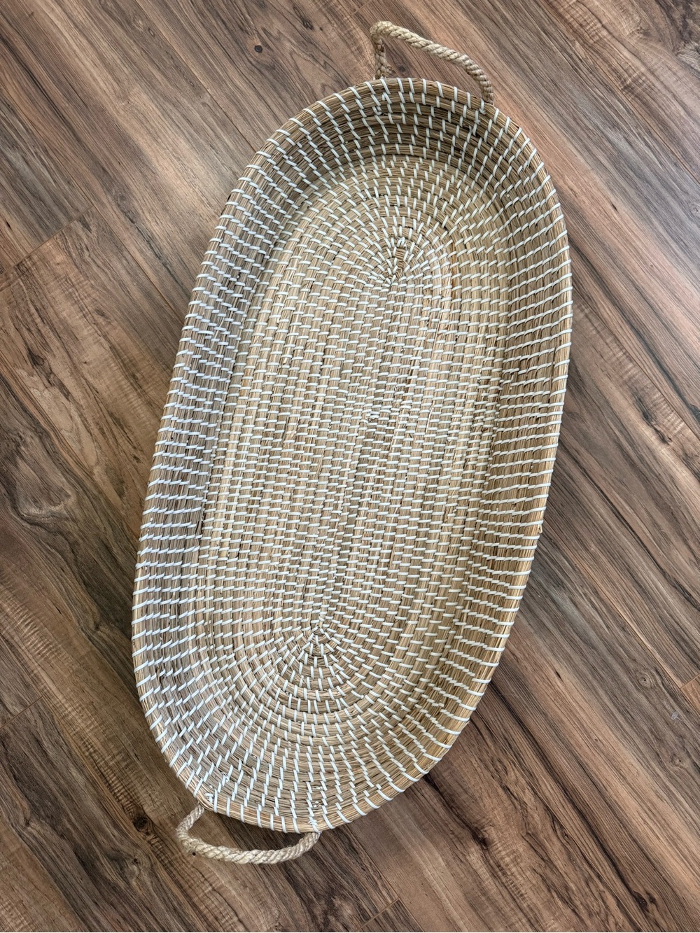 Anthropologie Large Woven Oval Seagrass Tray with White Accent